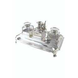 Large Victorian Silver Double Inkstand with Chamberstick 1900 Large Victorian Silver Double Inkstand with Chamberstick 1900